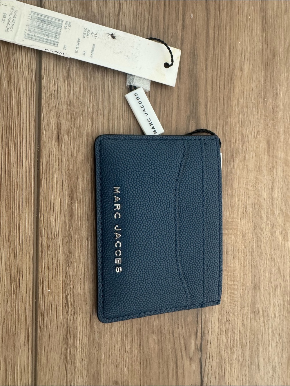 Marc Jacobs Pebbled Navy Blue Card Holder with Silver Logo